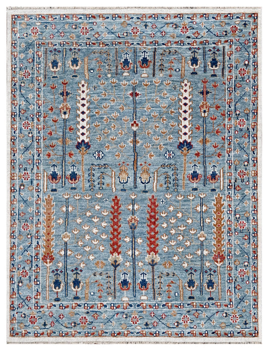 Sky Blue Tribal Hand Knotted Wool Rug