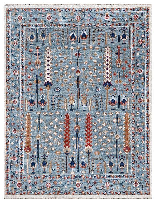 Sky Blue Tribal Hand Knotted Wool Rug