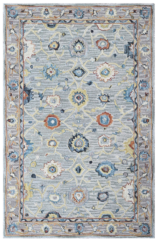 Green Beige Traditional Palmette Hand Tufted Wool Rug