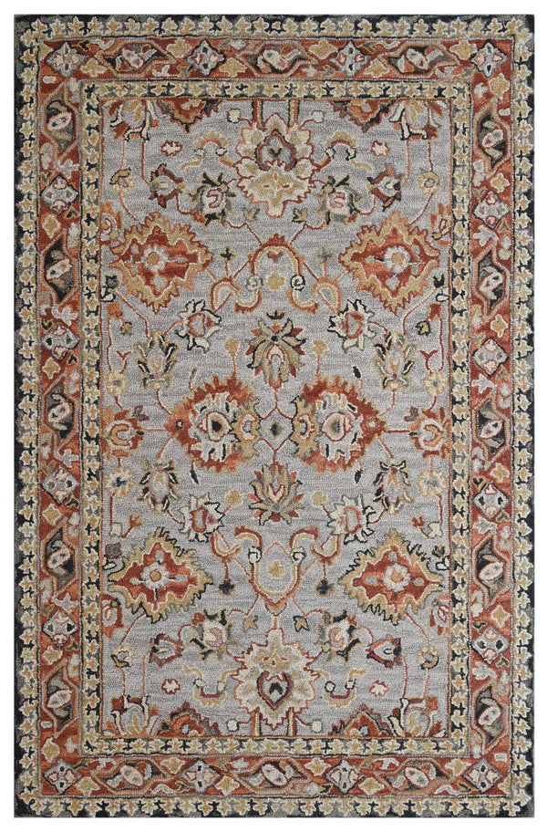 Grey Brown Traditional Palmette Hand Tufted Wool Rug