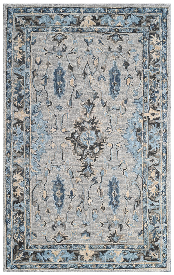 Beige Gold Blue Traditional Medallion Hand Tufted Wool Rug