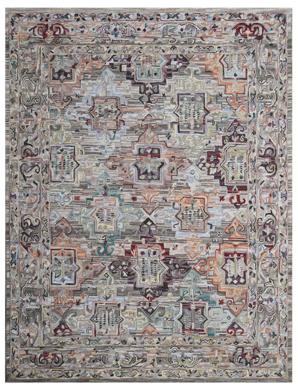 Camel Beige Traditional Geometric Hand Tufted Wool Rug