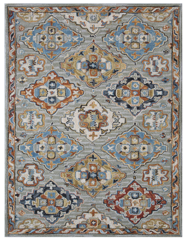 Soft Green Traditional Medallion Hand Tufted Wool Rug