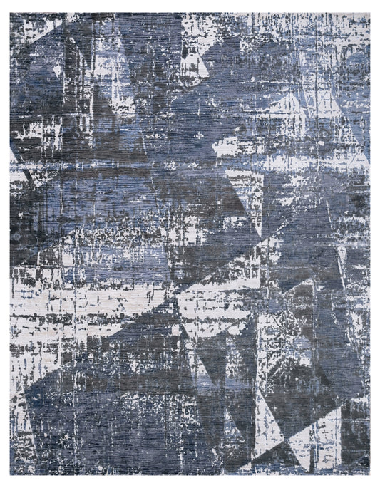 Blue Silver Abstract Hand Woven Area Rug