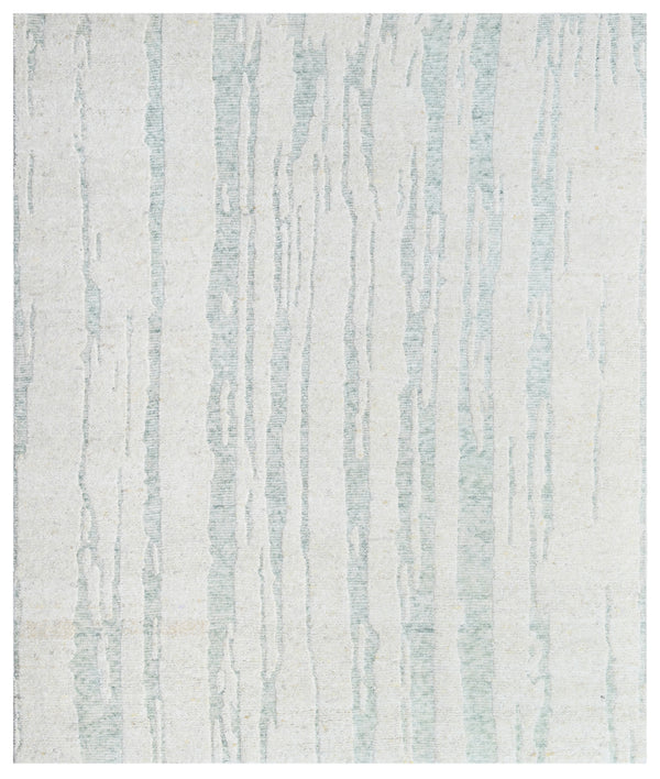 White Mint Abstract Hand Knotted Wool Area Rug