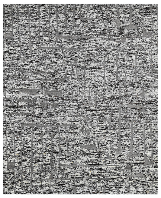 Taupe Charcoal Abstract Hand Knotted Wool Area Rug