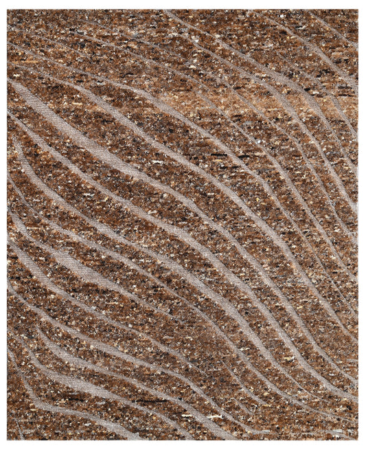 Desert Brown Abstract Hand Knotted Wool Area Rug