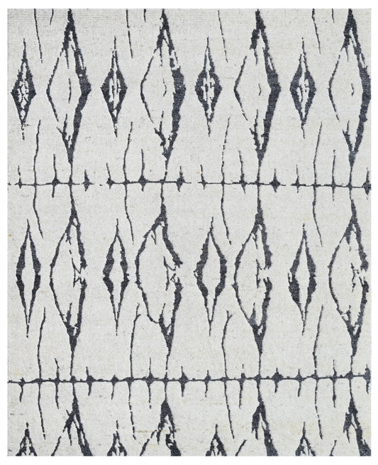 White Grey Abstract Hand Knotted Wool Area Rug