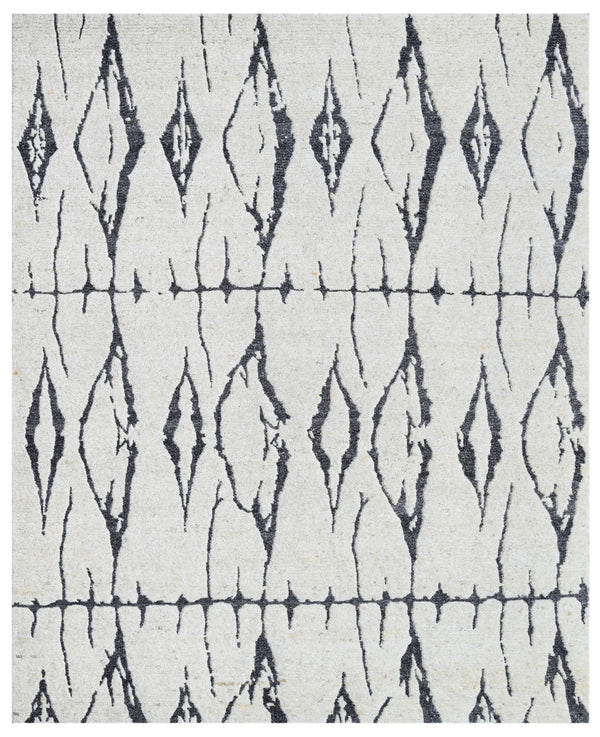 White Grey Abstract Hand Knotted Wool Area Rug