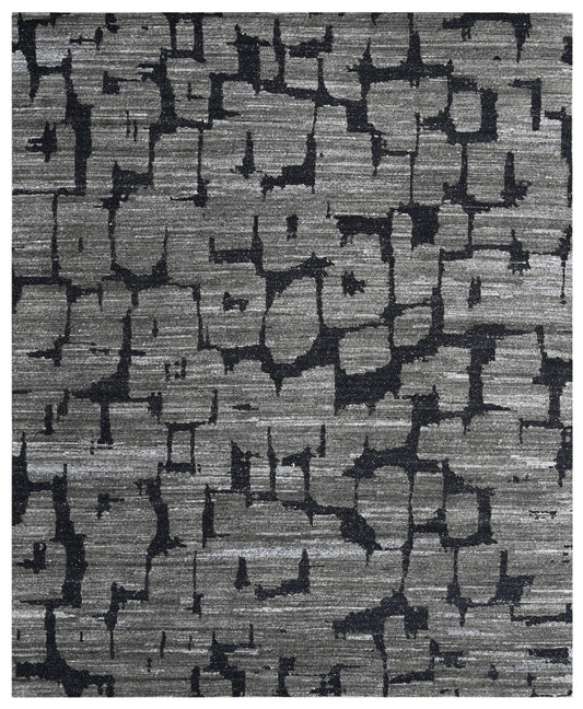 Black Charcoal Abstract Hand Knotted Wool Area Rug