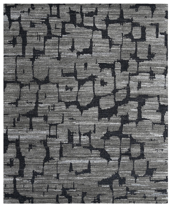 Black Charcoal Abstract Hand Knotted Wool Area Rug