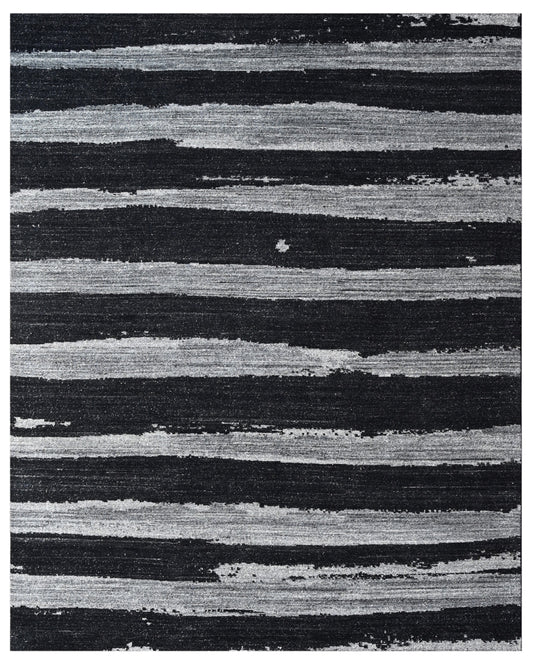 Carbon Black Abstract Hand Knotted Wool Area Rug