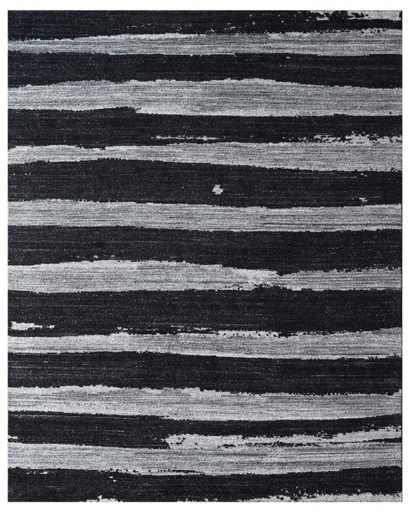 Carbon Black Abstract Hand Knotted Wool Area Rug