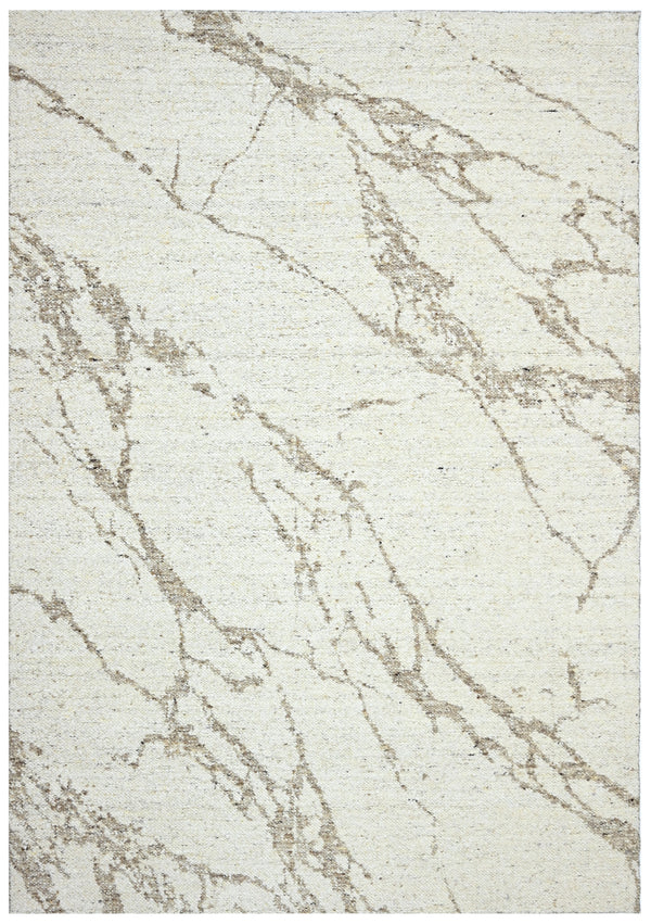 Marble Effect Ivory Wool Dhurrie Rug