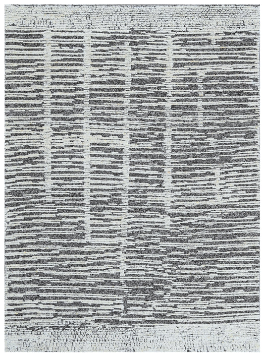 Beige Charcoal Modern Hand Knotted Wool Area Rug
