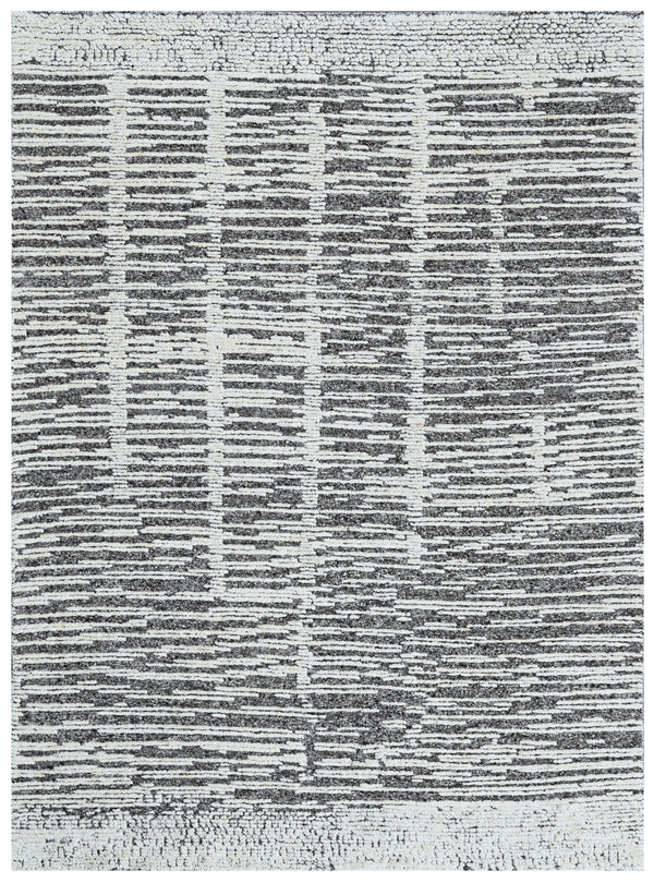 Beige Charcoal Modern Hand Knotted Wool Area Rug