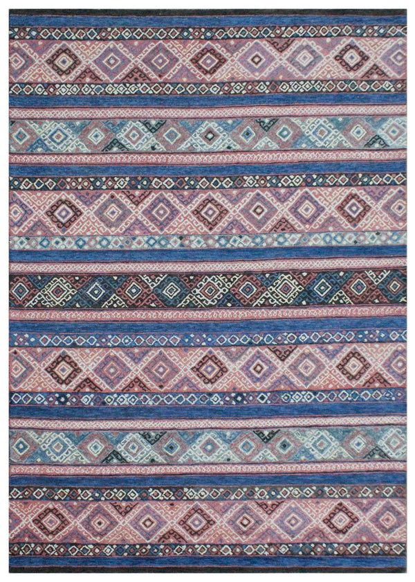 Light Blue Brown Medallion Hand Tufted Wool Area Rug