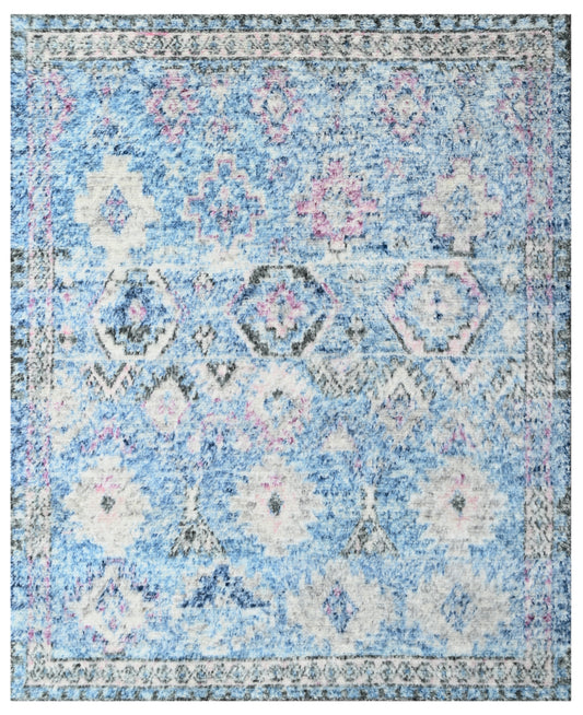 Blue Orchid Tribal Medallion Hand Knotted Wool Rug