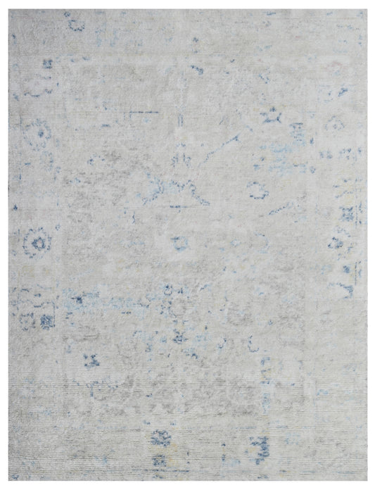 Silver Light Blue Distressed Traditional Hand Knotted Rug