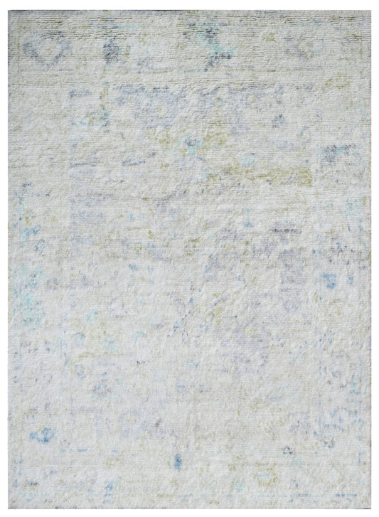 Light Blue Sage Distressed Antique Hand Knotted Wool Rug