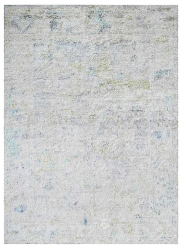 Light Blue Sage Distressed Antique Hand Knotted Wool Rug
