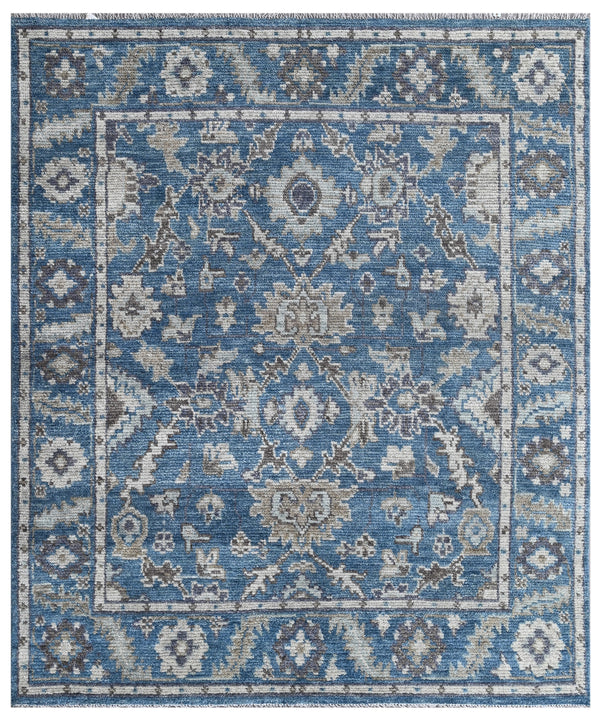 Blue Traditional Hand Knotted Wool Area Rug