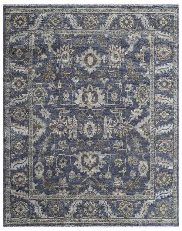 Dark Grey Traditional Hand Knotted Wool Area Rug
