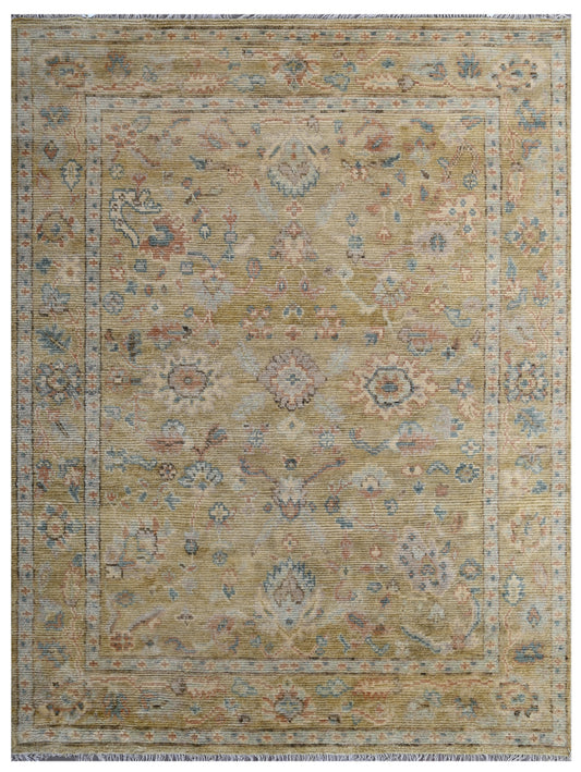 Gold Traditional Hand Knotted Wool Area Rug