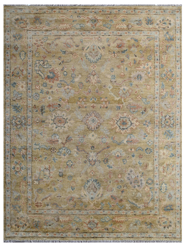 Gold Traditional Hand Knotted Wool Area Rug