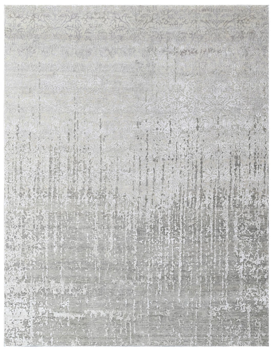 Silver Erased Damask Hand Knotted Wool & Bamboo Silk Rug