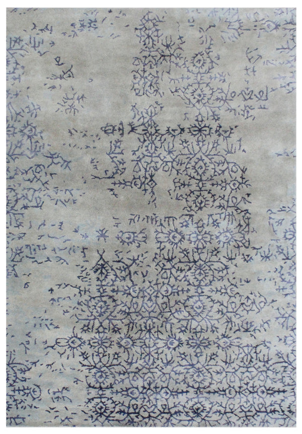 Grey Blue Distressed Hand Tufted Wool Bamboo Silk Rug