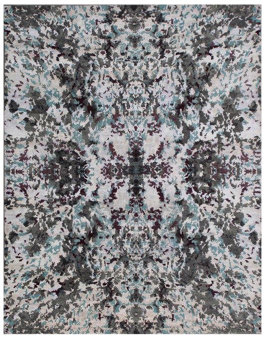 Silver Lilac Blue Abstract Hand Knotted Rug