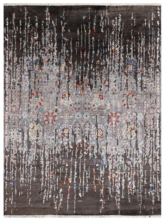 Brown Abstract Hand Knotted Wool & Bamboo Silk Area Rug