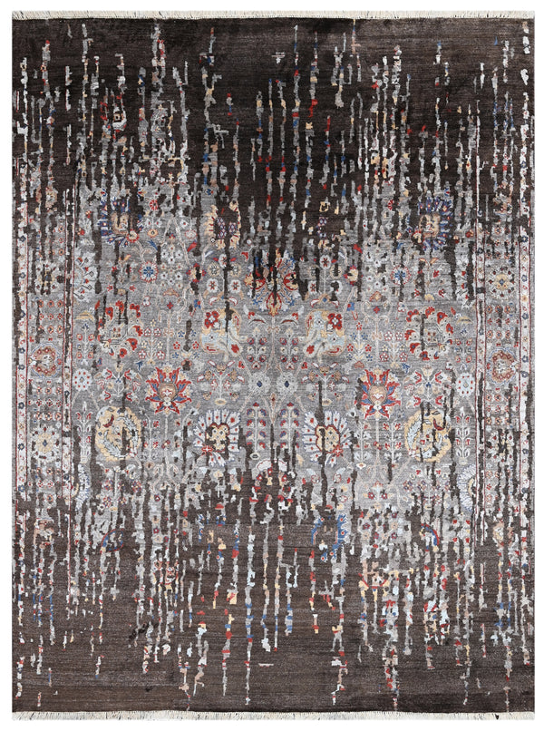 Brown Abstract Hand Knotted Wool & Bamboo Silk Area Rug