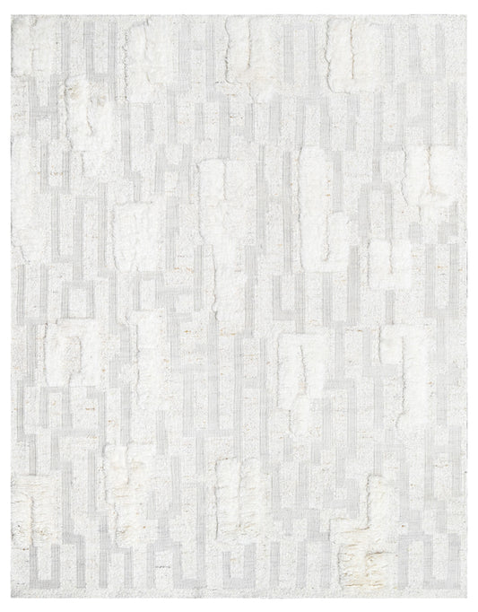 White Geometric Abstract Hand Woven Handcarded Wool Rug
