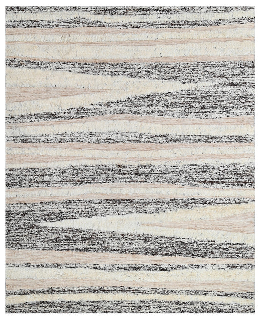 Rust White Abstract Wave Hand Woven Handcarded Wool Rug