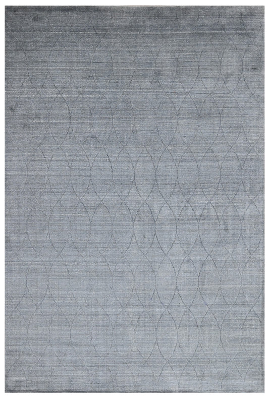Grey Charcoal Geometric Hand Woven Wool Bamboo Silk Rug