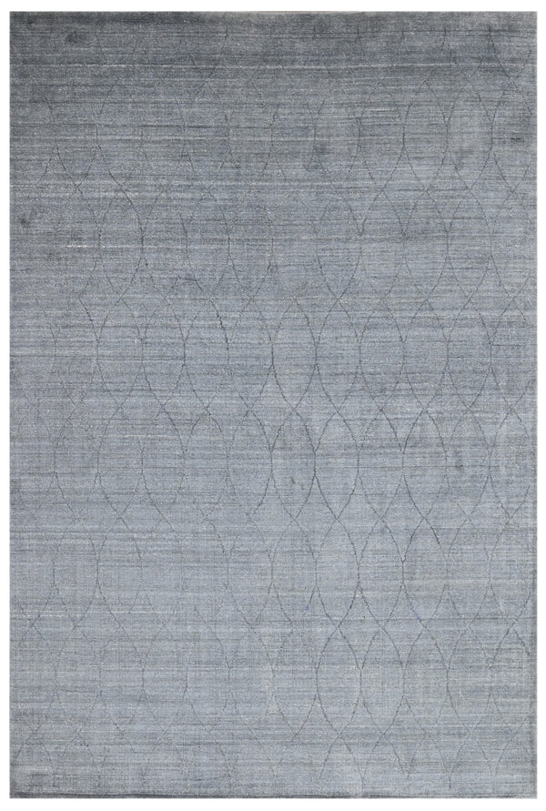 Grey Charcoal Geometric Hand Woven Wool Bamboo Silk Rug