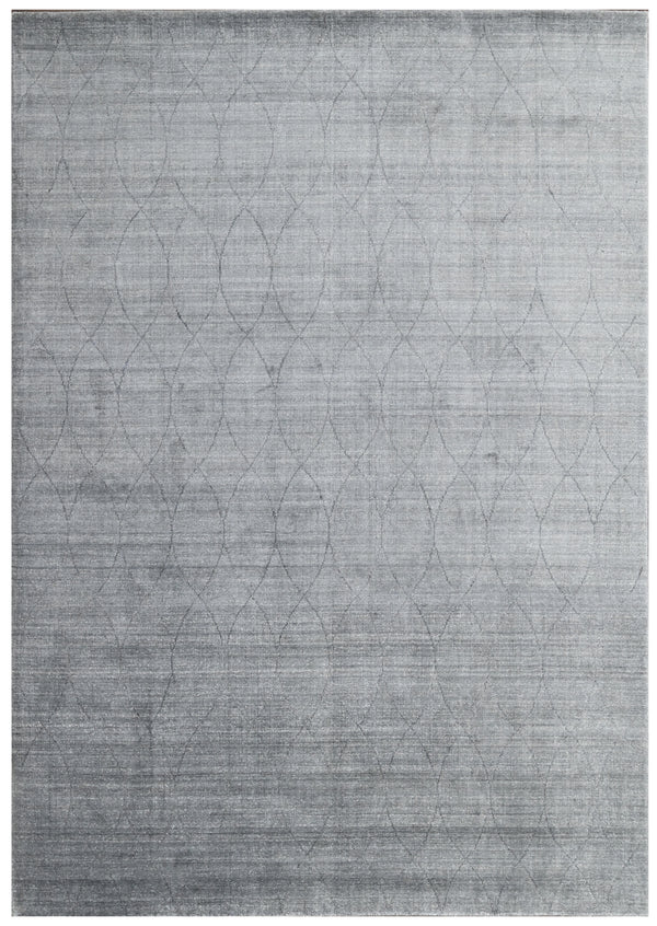 Light Grey Geometric Hand Woven Wool Bamboo Silk Area Rug