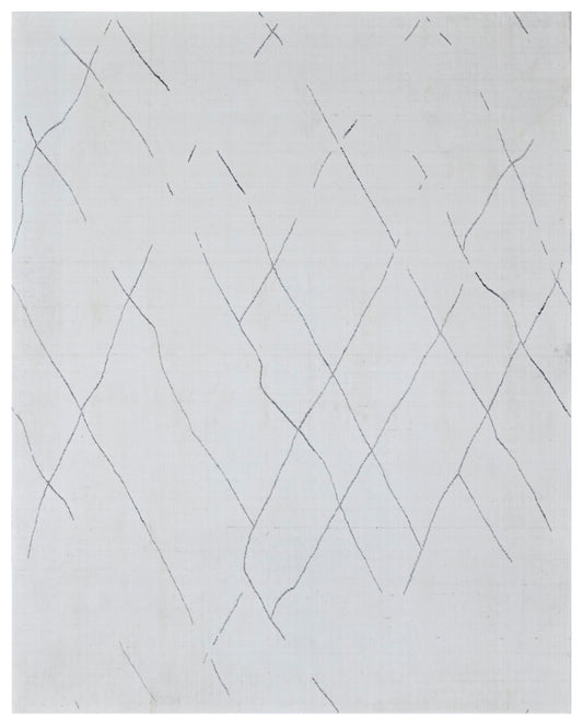 White Abstract Diamond Hand Woven Wool Bamboo Silk Rug