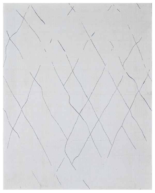 White Abstract Diamond Hand Woven Wool Bamboo Silk Rug