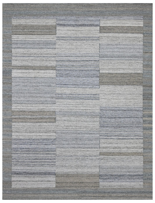 Charcoal Silver Abstract Hand Woven Dhurrie