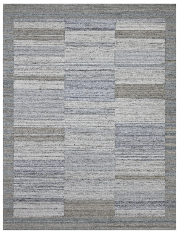 Charcoal Silver Abstract Hand Woven Dhurrie