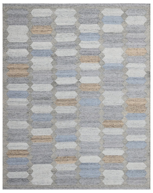 Steel Blue Geometric Hand Woven Dhurrie