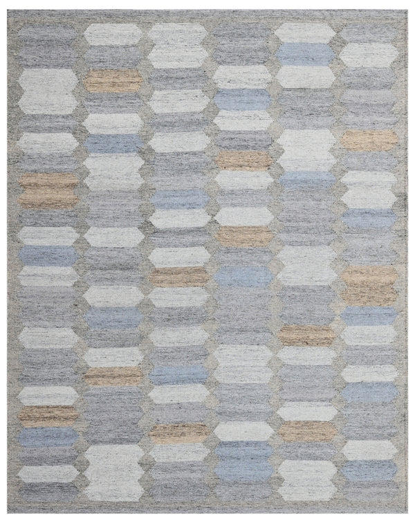 Steel Blue Geometric Hand Woven Dhurrie