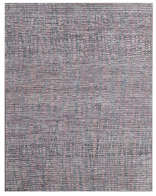 Lilac Grey Abstract Textured Hand Knotted Wool Rug