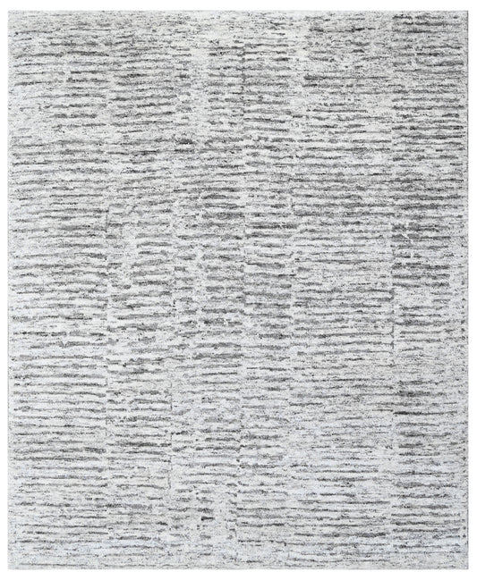 White Taupe Hand Knotted Wool Bamboo Silk Textured Rug