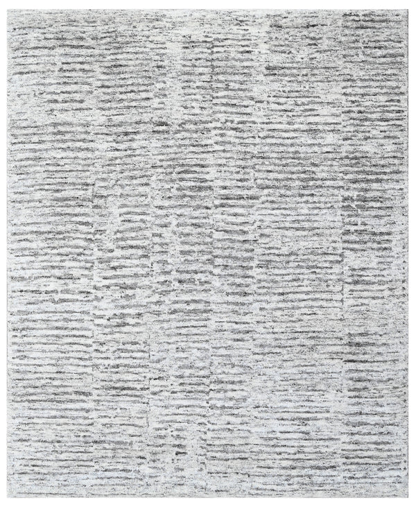 White Taupe Hand Knotted Wool Bamboo Silk Textured Rug