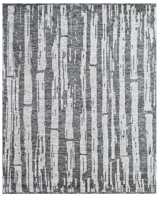 Taupe Hand Knotted Wool Silk Abstract Bark Rug