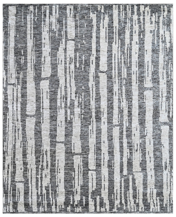 Taupe Hand Knotted Wool Silk Abstract Bark Rug
